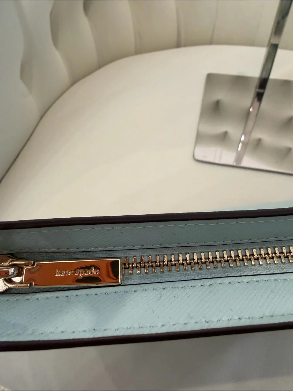 kate spade light blue leather shoulder bag with gold chain